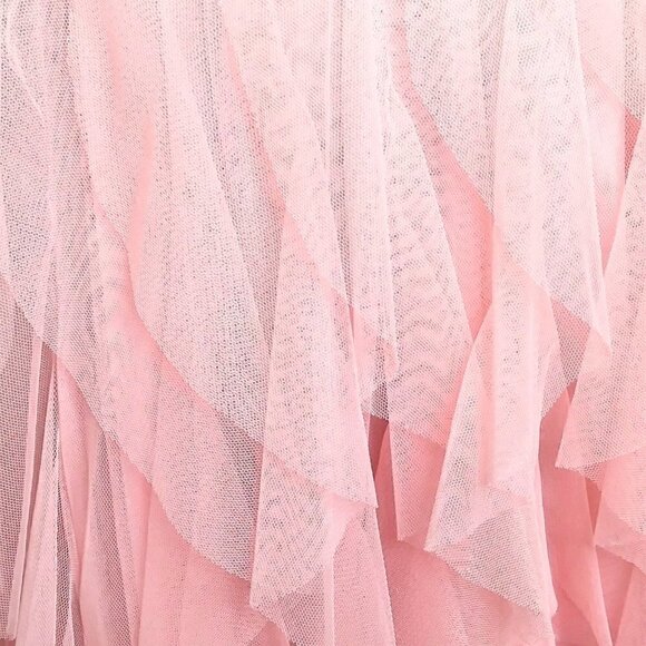 PINK ORGANZA HIGH-LOW PARTY DRESS W/ BLACK ROSETTE FLOWER WAIST BELT - Picture 6 of 6